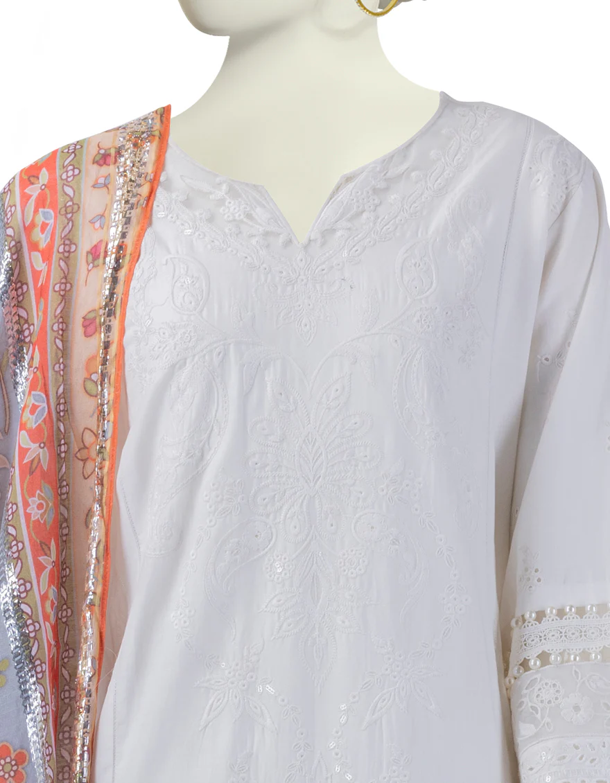 WHITE CAMBRIC 3PC UNSTITCHED | JLAWN-S-24-173 LUXE-03 - Image 3
