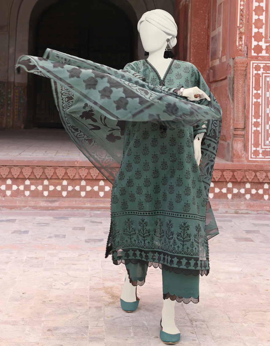 GREEN LAWN 3PC UNSTITCHED | JLAWN-S-24-180 BURNOUT-02 - Image 2