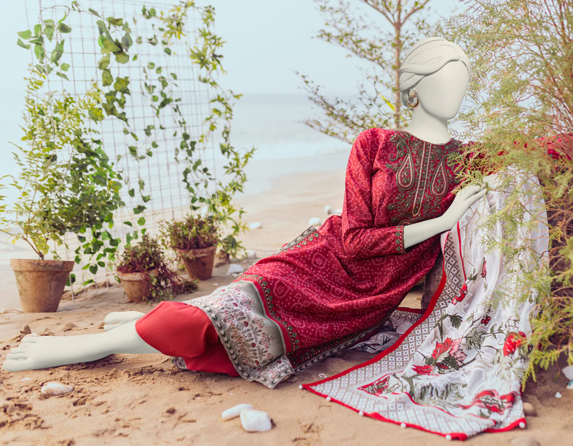 RED LAWN 3PC UNSTITCHED | JLAWN-S-24-208 SUBTL - Image 4
