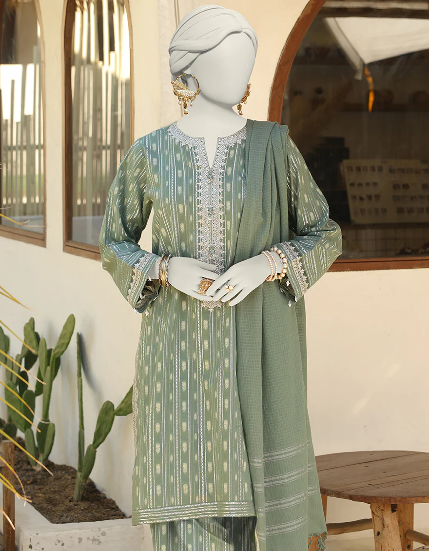 GREEN JACQUARD 3PC UNSTITCHED | JLAWN-S-24-247 SYMPH - Image 3