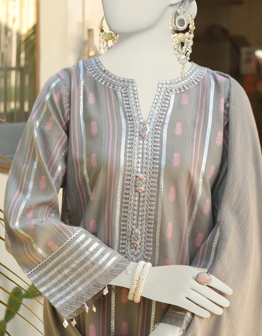 GREY JACQUARD 3PC UNSTITCHED | JLAWN-S-24-250 SYMPH - Image 3