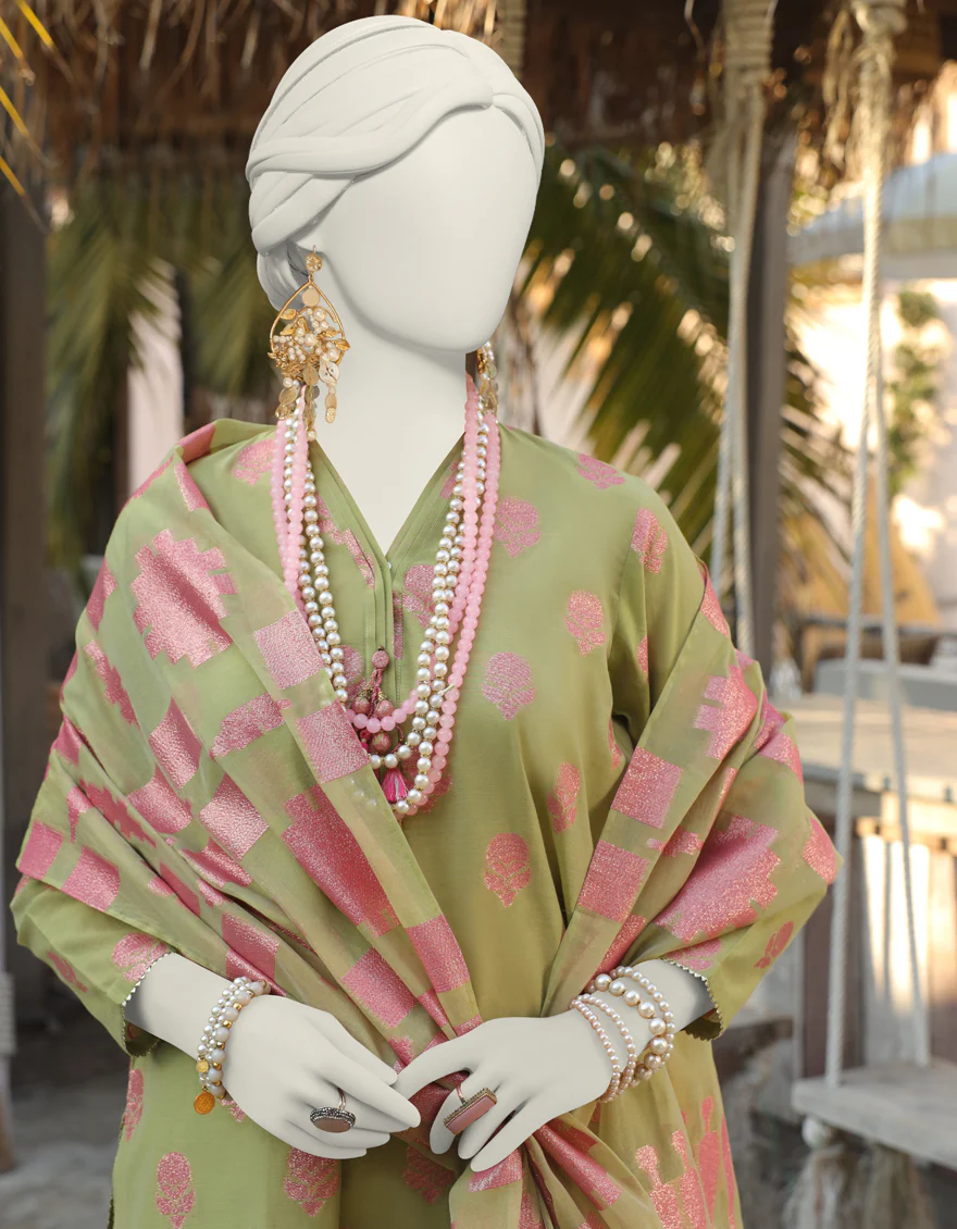GREEN JACQUARD 3PC UNSTITCHED | JLAWN-S-24-256 OPAL- - Image 2