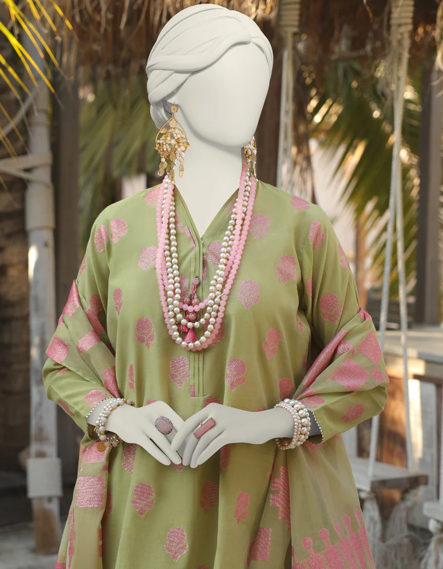 GREEN JACQUARD 3PC UNSTITCHED | JLAWN-S-24-256 OPAL- - Image 3