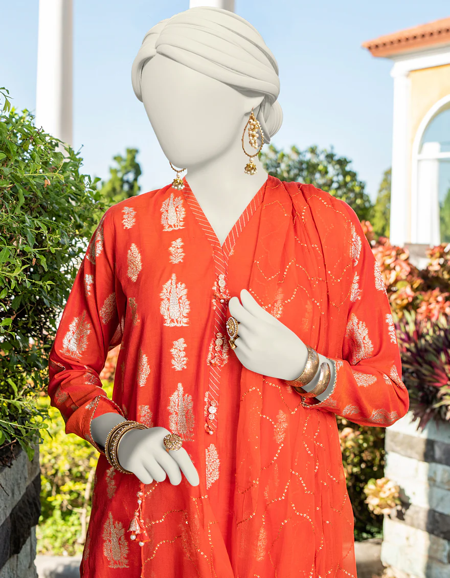 ORANGE JACQUARD 3PC UNSTITCHED | JLAWN-S-24-272 HEAVE - Image 2