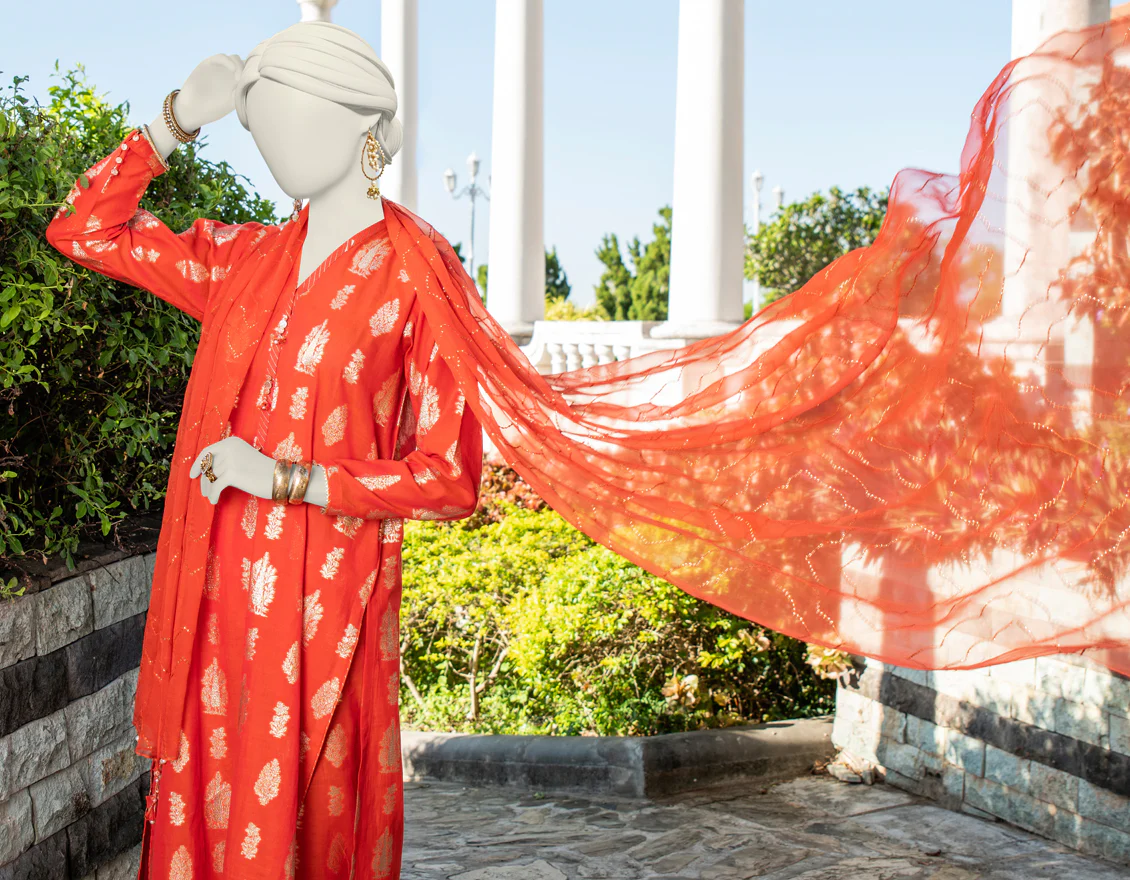 ORANGE JACQUARD 3PC UNSTITCHED | JLAWN-S-24-272 HEAVE - Image 3