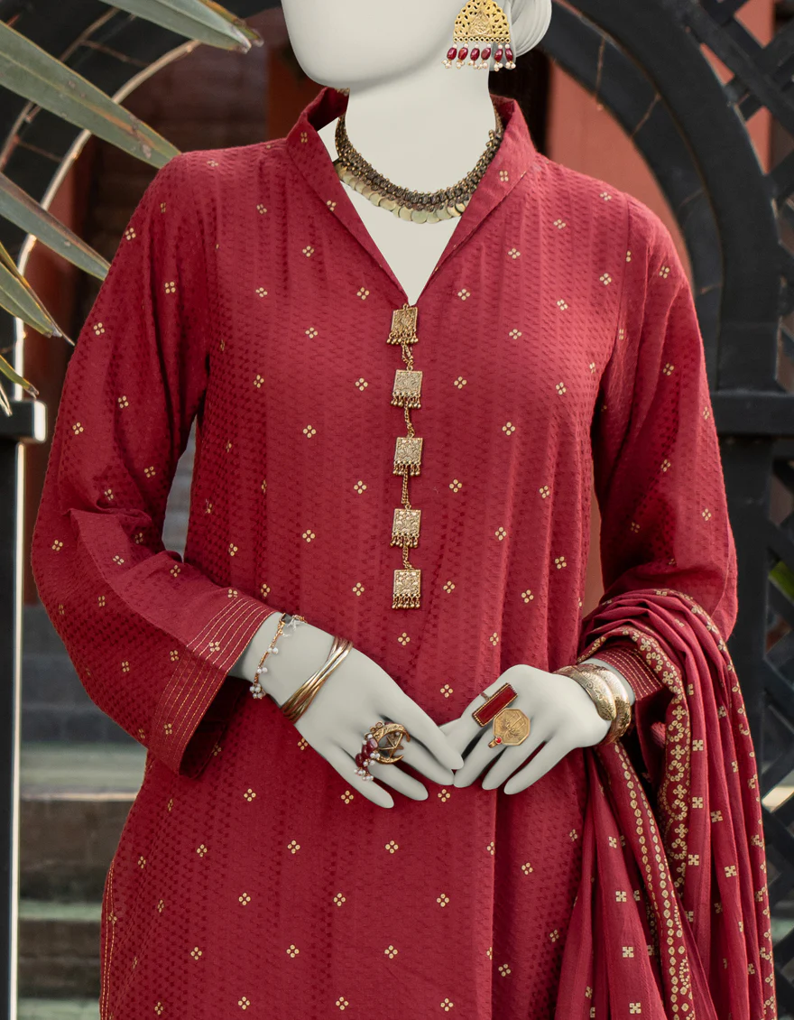 RED JACQUARD 3PC UNSTITCHED | JLAWN-S-24-275 ROYAL - Image 3