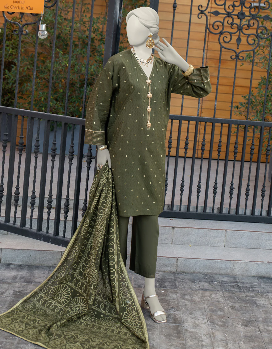 GREEN JACQUARD 3PC UNSTITCHED | JLAWN-S-24-276 ROYAL - Image 3