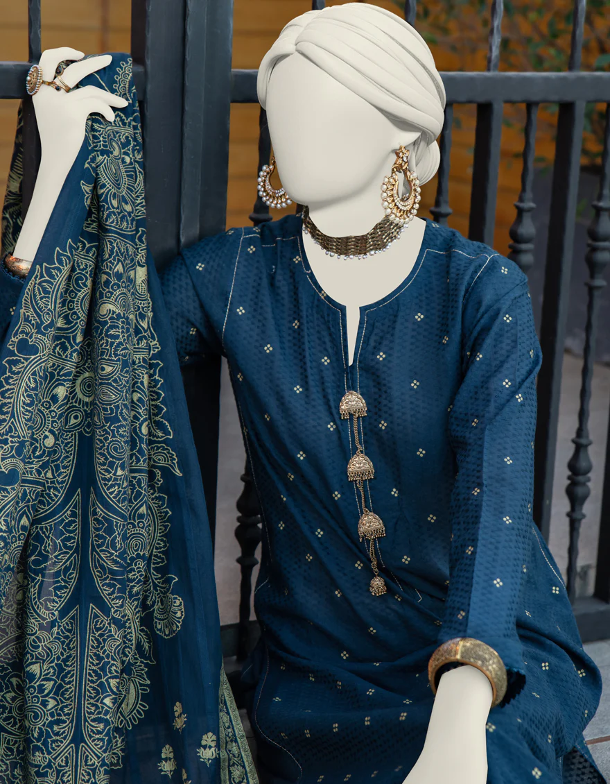 BLUE JACQUARD 3PC UNSTITCHED | JLAWN-S-24-281 ROYAL - Image 2