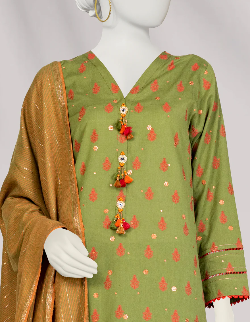 GREEN JACQUARD 3PC UNSTITCHED | JLAWN-S-24-293 ZAMUR - Image 3