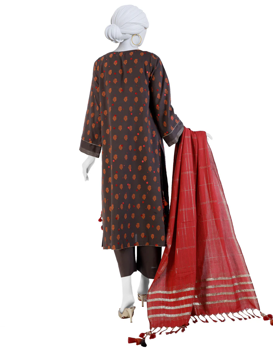 BROWN JACQUARD 3PC UNSTITCHED | JLAWN-S-24-294 ZAMUR - Image 2
