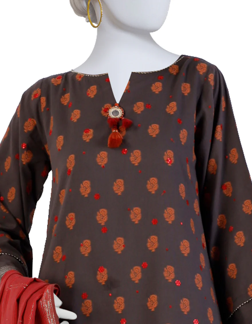 BROWN JACQUARD 3PC UNSTITCHED | JLAWN-S-24-294 ZAMUR - Image 3