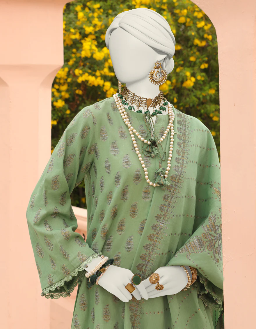 GREEN JACQUARD 3PC UNSTITCHED | JLAWN-S-24-346 RIWAY - Image 2