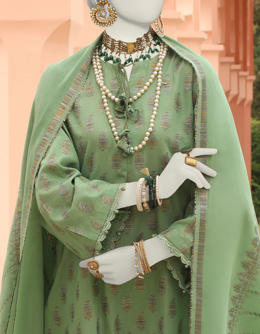 GREEN JACQUARD 3PC UNSTITCHED | JLAWN-S-24-346 RIWAY - Image 3