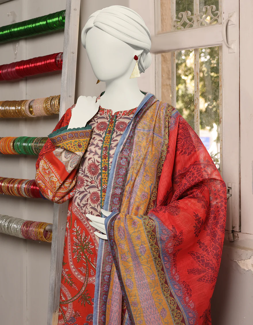 ORANGE LAWN 3PC STITCHED | JLAWN-S-24-360/S PAISLEY-02 - Image 2