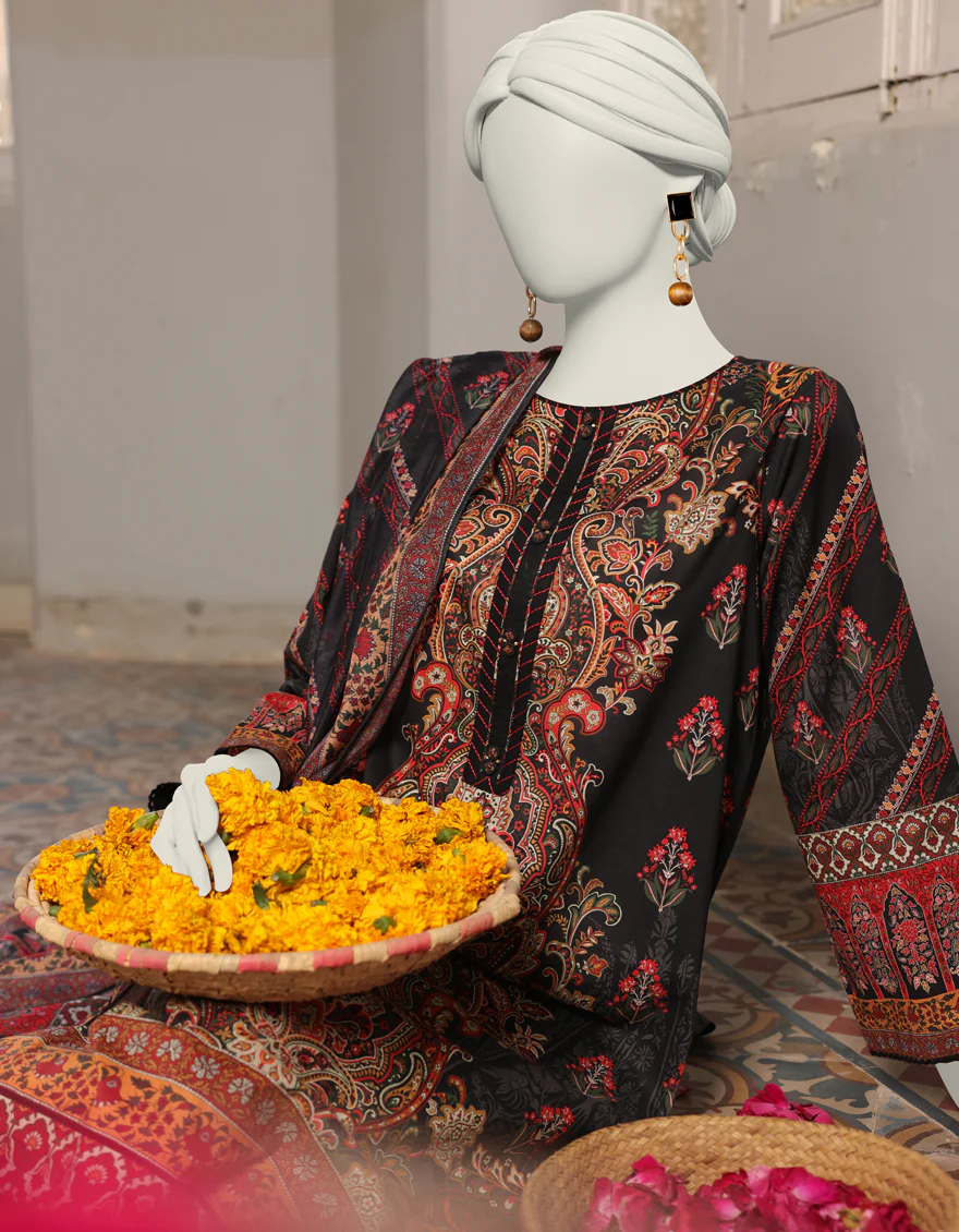 BLACK LAWN 3PC STITCHED | JLAWN-S-24-362/S PAI - Image 2