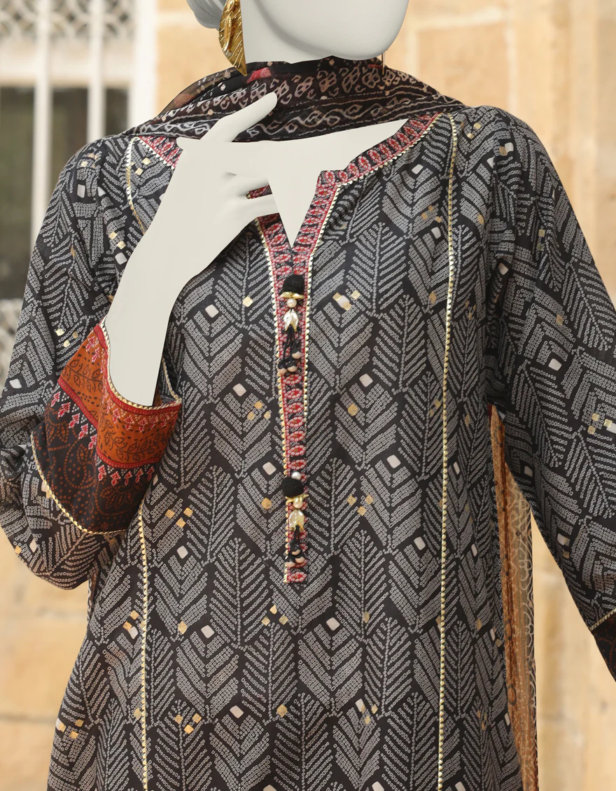 BLACK CAMBRIC 3PC STITCHED | JLAWN-S-24-387/S CHUNRI-1 - Image 3