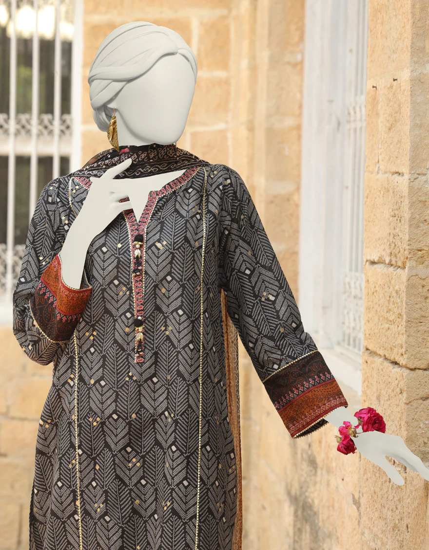 BLACK CAMBRIC 3PC STITCHED | JLAWN-S-24-387/S CHUNRI-1 - Image 4