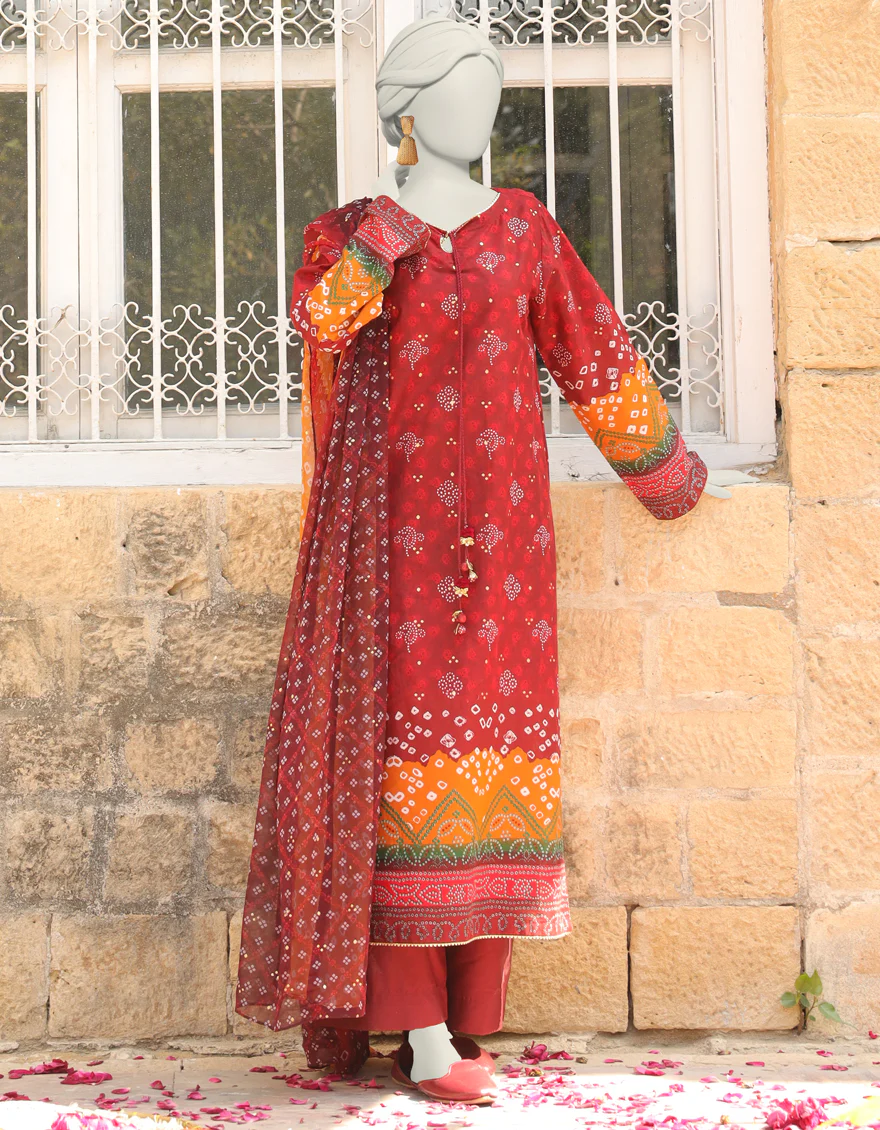 RED CAMBRIC 3PC STITCHED | JLAWN-S-24-389/S CHUNRI-3 - Image 2