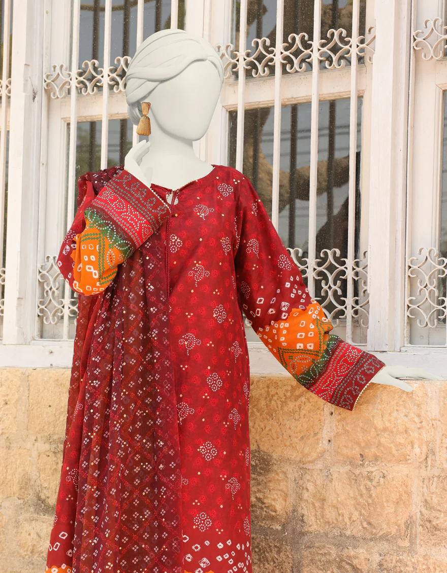 RED CAMBRIC 3PC STITCHED | JLAWN-S-24-389/S CHUNRI-3 - Image 3