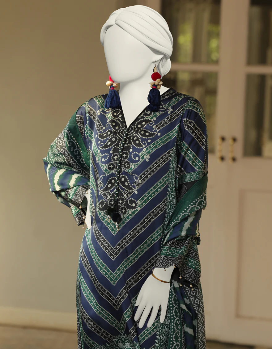 BLUE IMPURE SILK 3PC STITCHED | JLAWN-S-24-393/S LEH - Image 2