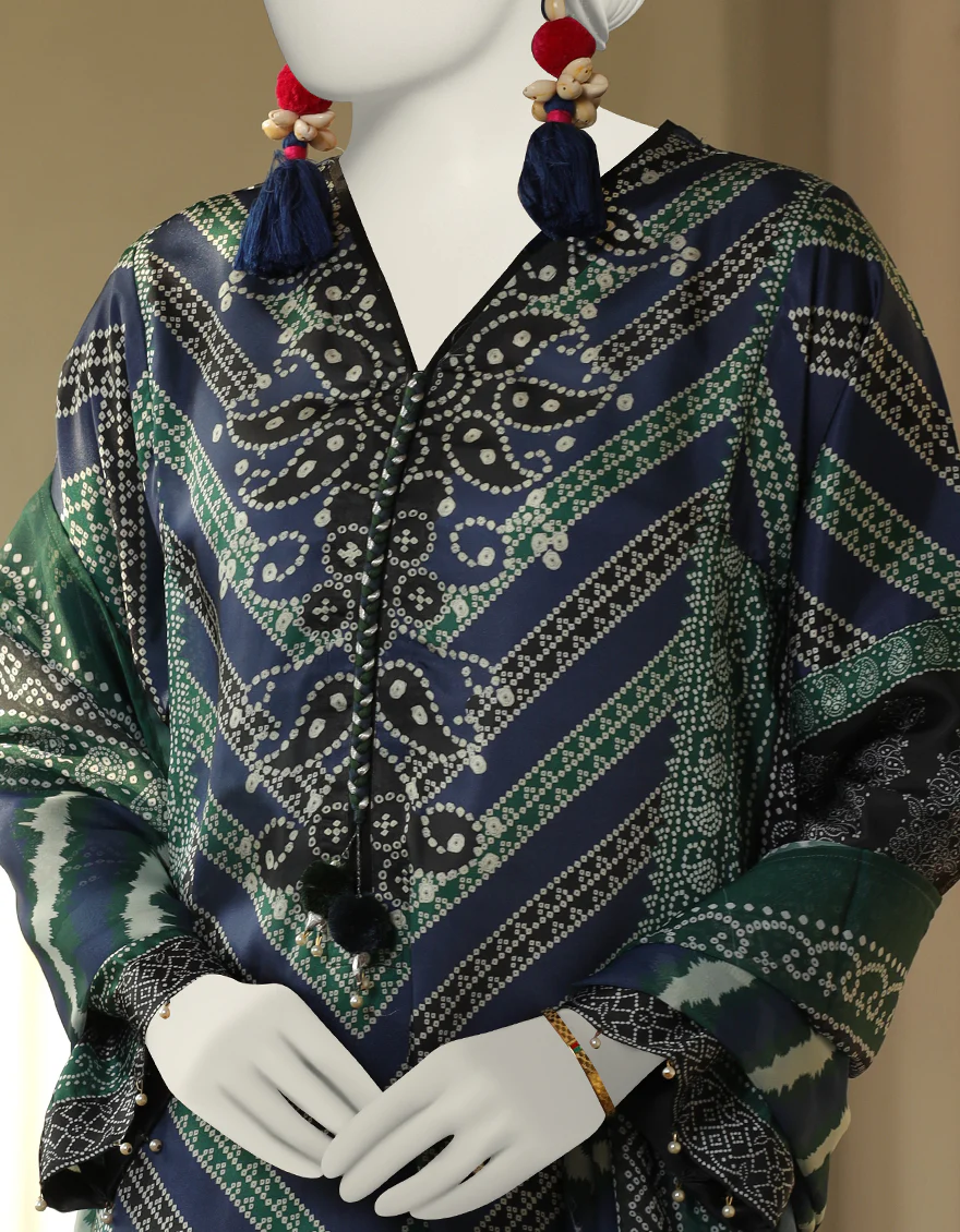 BLUE IMPURE SILK 3PC STITCHED | JLAWN-S-24-393/S LEH - Image 3