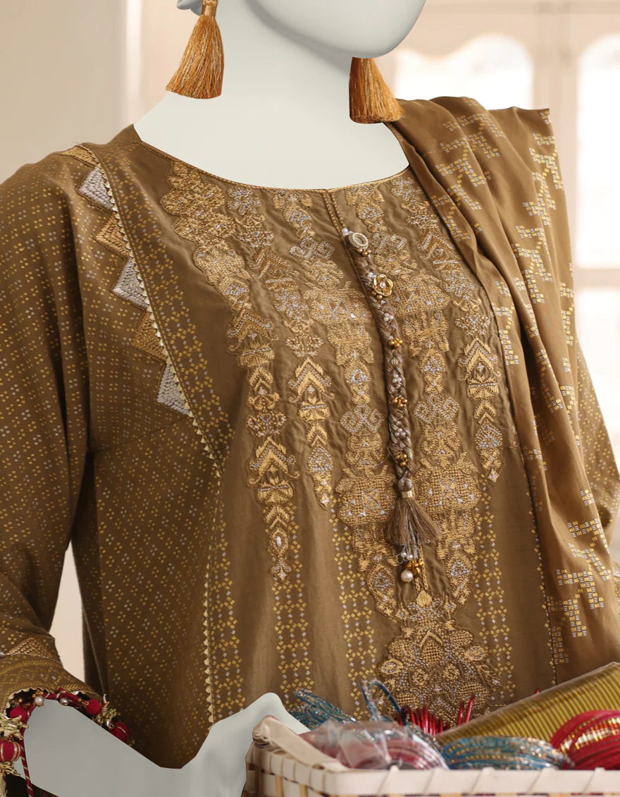 GREEN CAMBRIC 3PC STITCHED | JLAWN-S-24-401/S ASSUIT-3 - Image 2