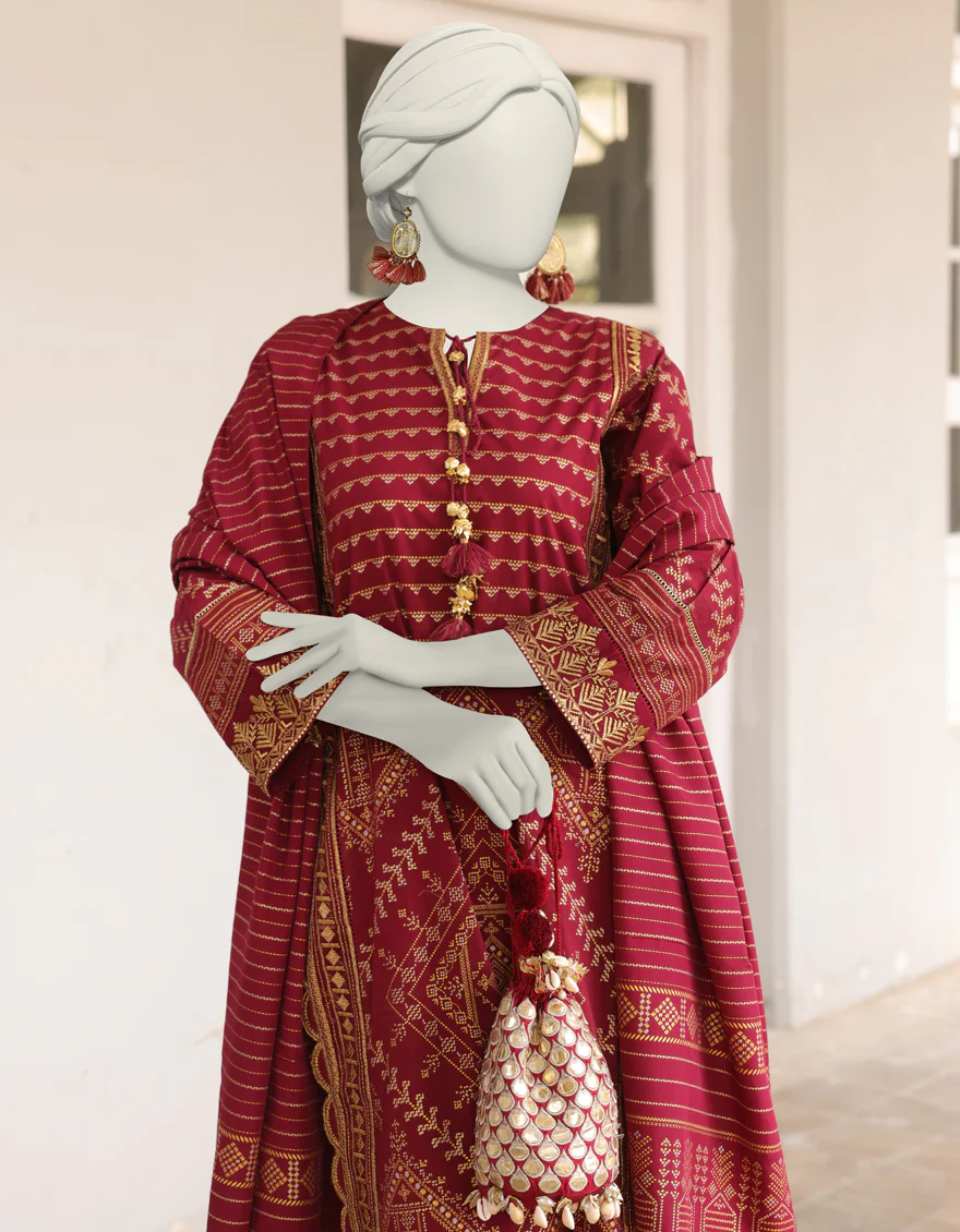 RED CAMBRIC 3PC STITCHED | JLAWN-S-24-402/S ASSUIT-4 - Image 2