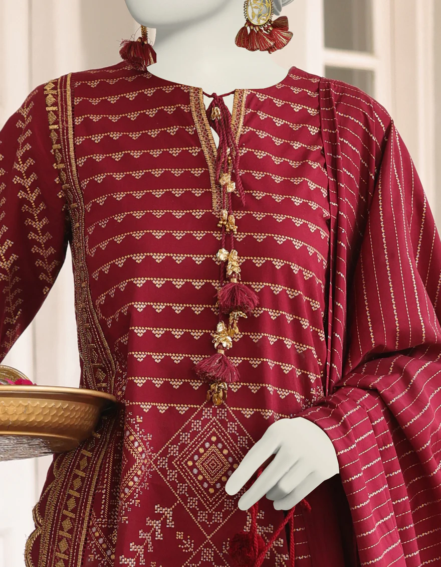 RED CAMBRIC 3PC STITCHED | JLAWN-S-24-402/S ASSUIT-4 - Image 3