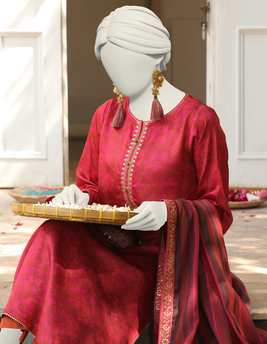 PINK IMPURE SILK 3PC STITCHED | JLAWN-S-24-404/S LIN - Image 2
