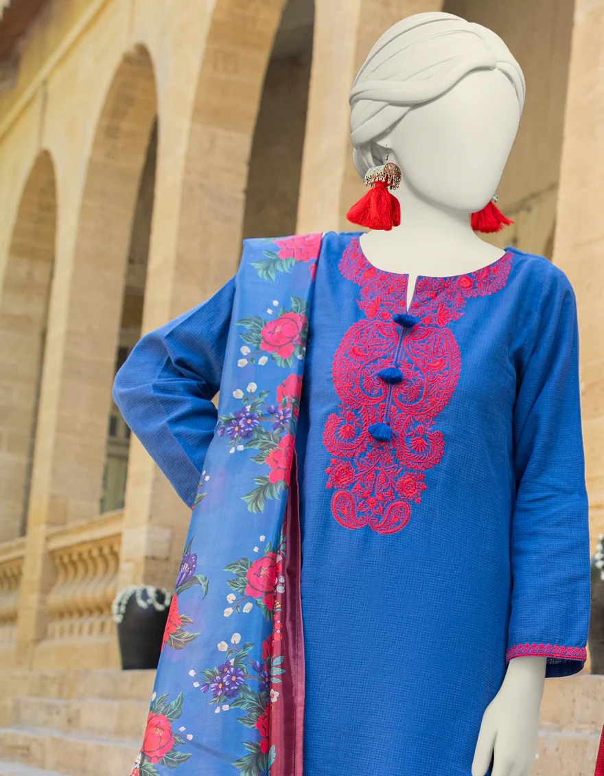 BLUE TEXTURED 3PC STITCHED | JLAWN-S-24-449/S MONOCHROME-01 - Image 2