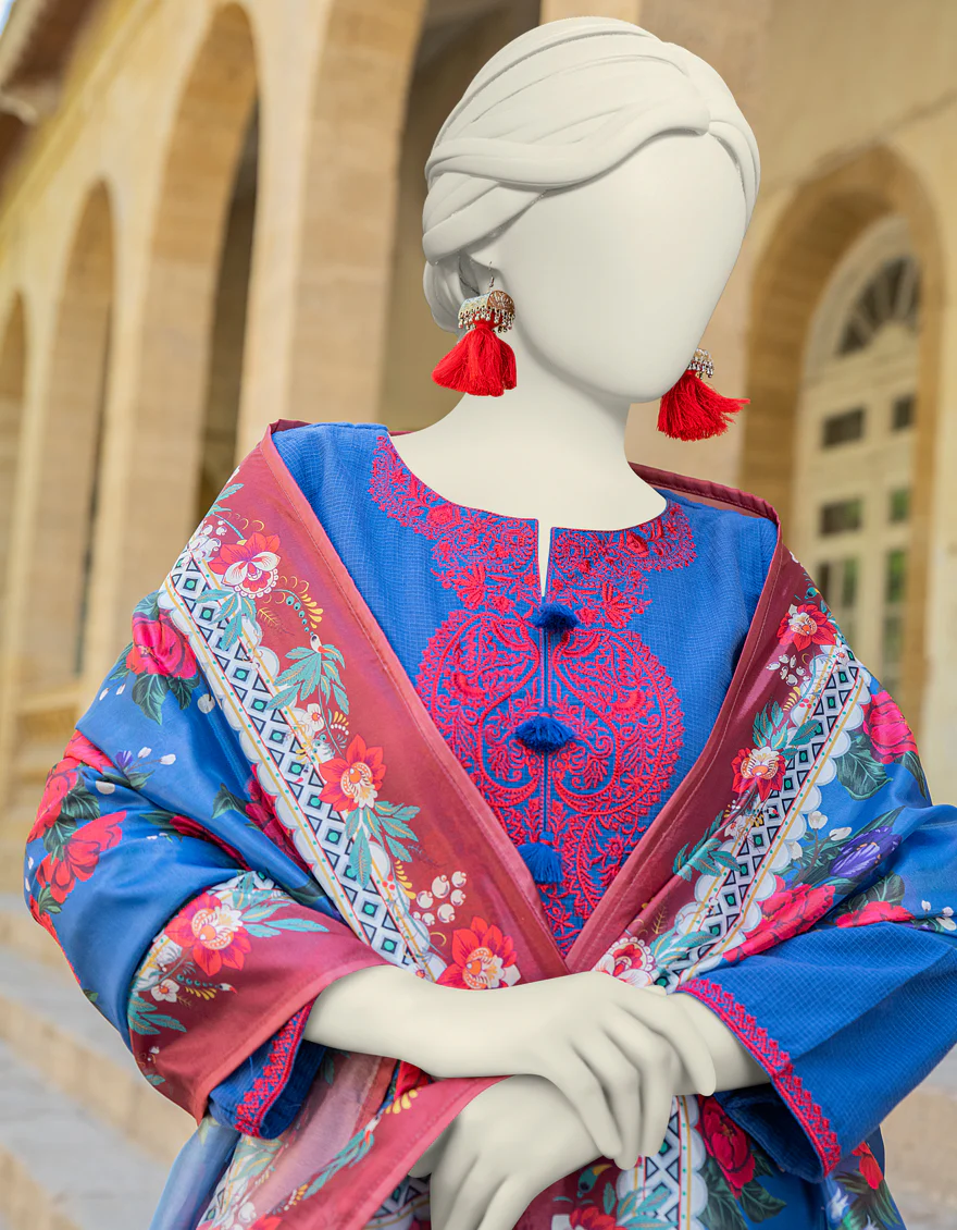 BLUE TEXTURED 3PC STITCHED | JLAWN-S-24-449/S MONOCHROME-01 - Image 3