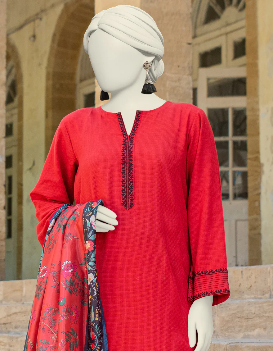 RED TEXTURED 3PC STITCHED | JLAWN-S-24-450/S MONOCHROME-02 - Image 3