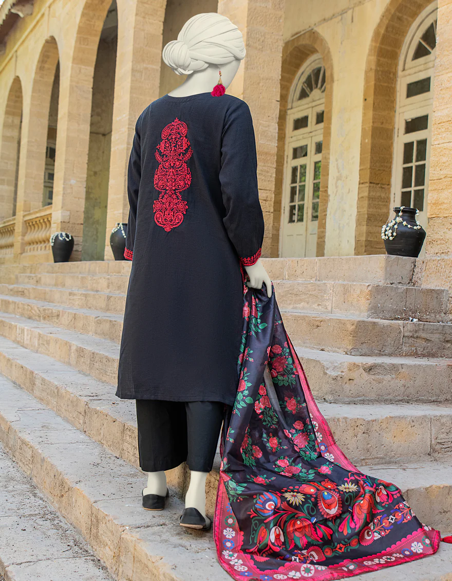 BLACK TEXTURED 3PC STITCHED | JLAWN-S-24-451/S MONOCHROME-03 - Image 2