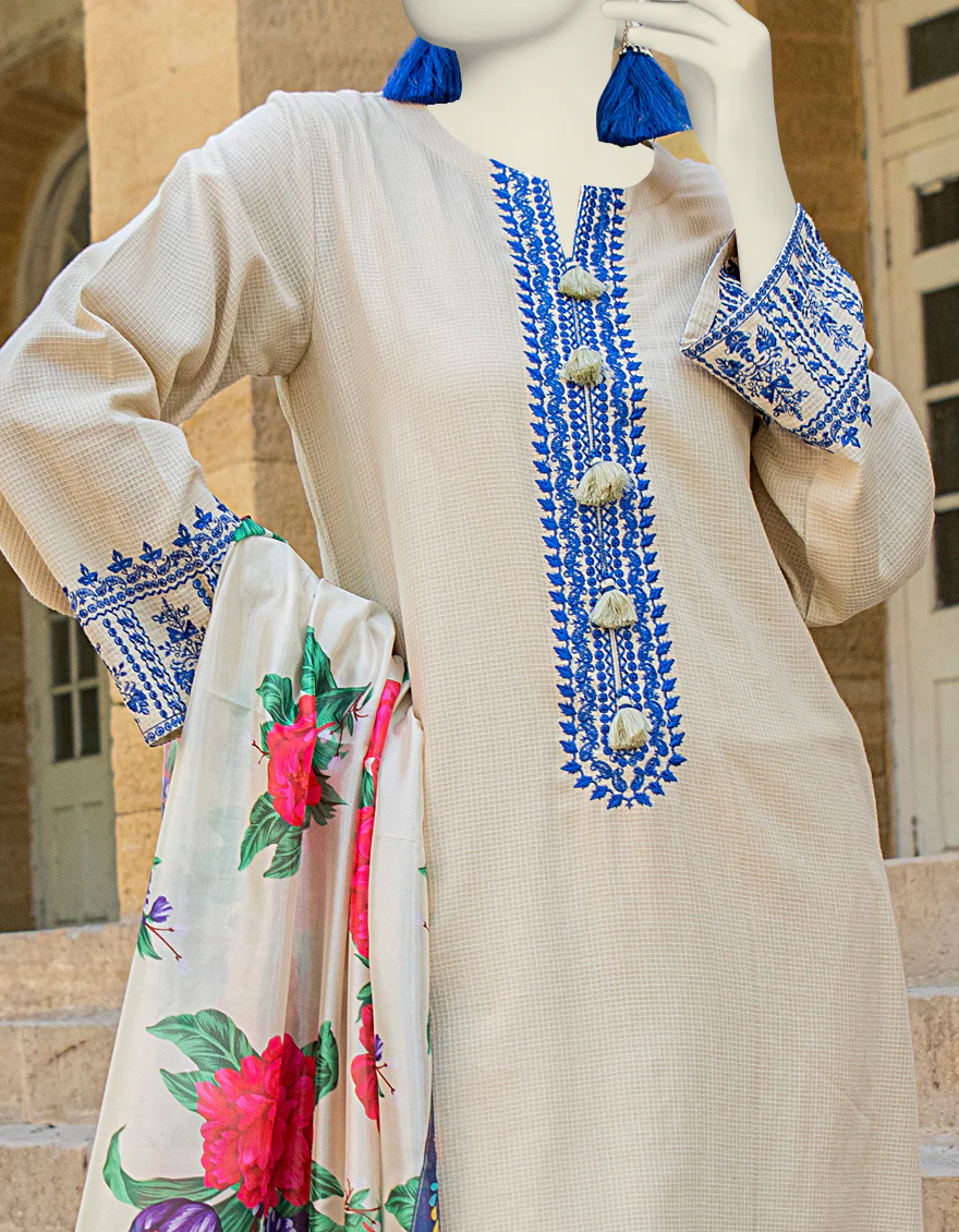 BROWN TEXTURED 3PC STITCHED | JLAWN-S-24-452/S MONOCHROME-04 - Image 3