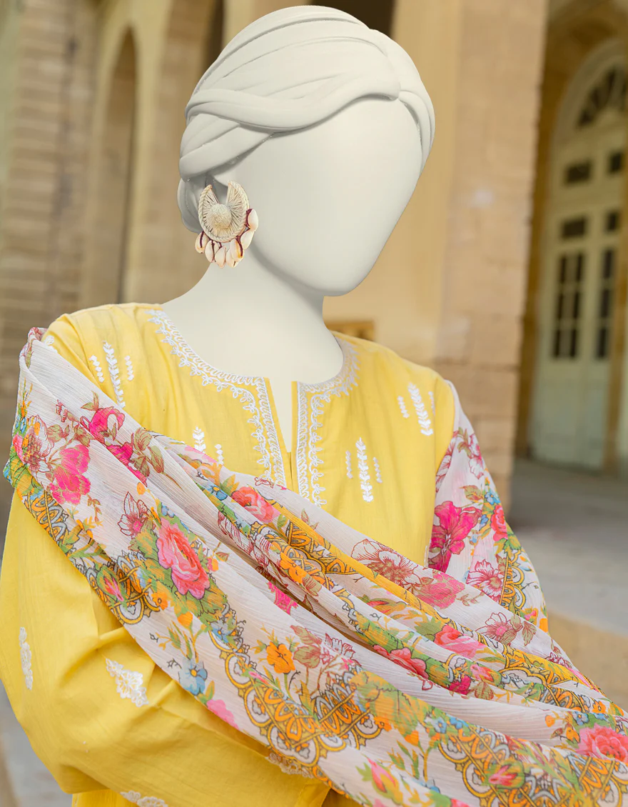 YELLOW LAWN 3PC STITCHED | JLAWN-S-24-453/S POLISH-1 - Image 2