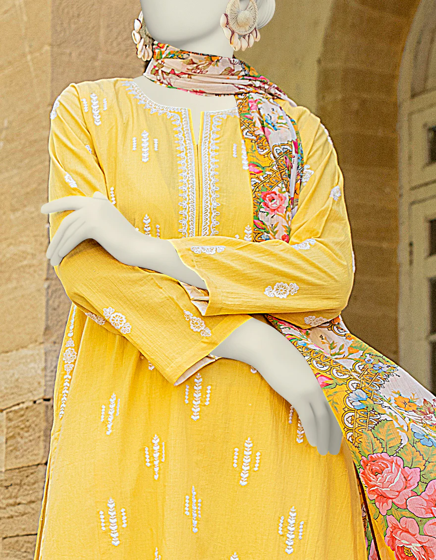 YELLOW LAWN 3PC STITCHED | JLAWN-S-24-453/S POLISH-1 - Image 3