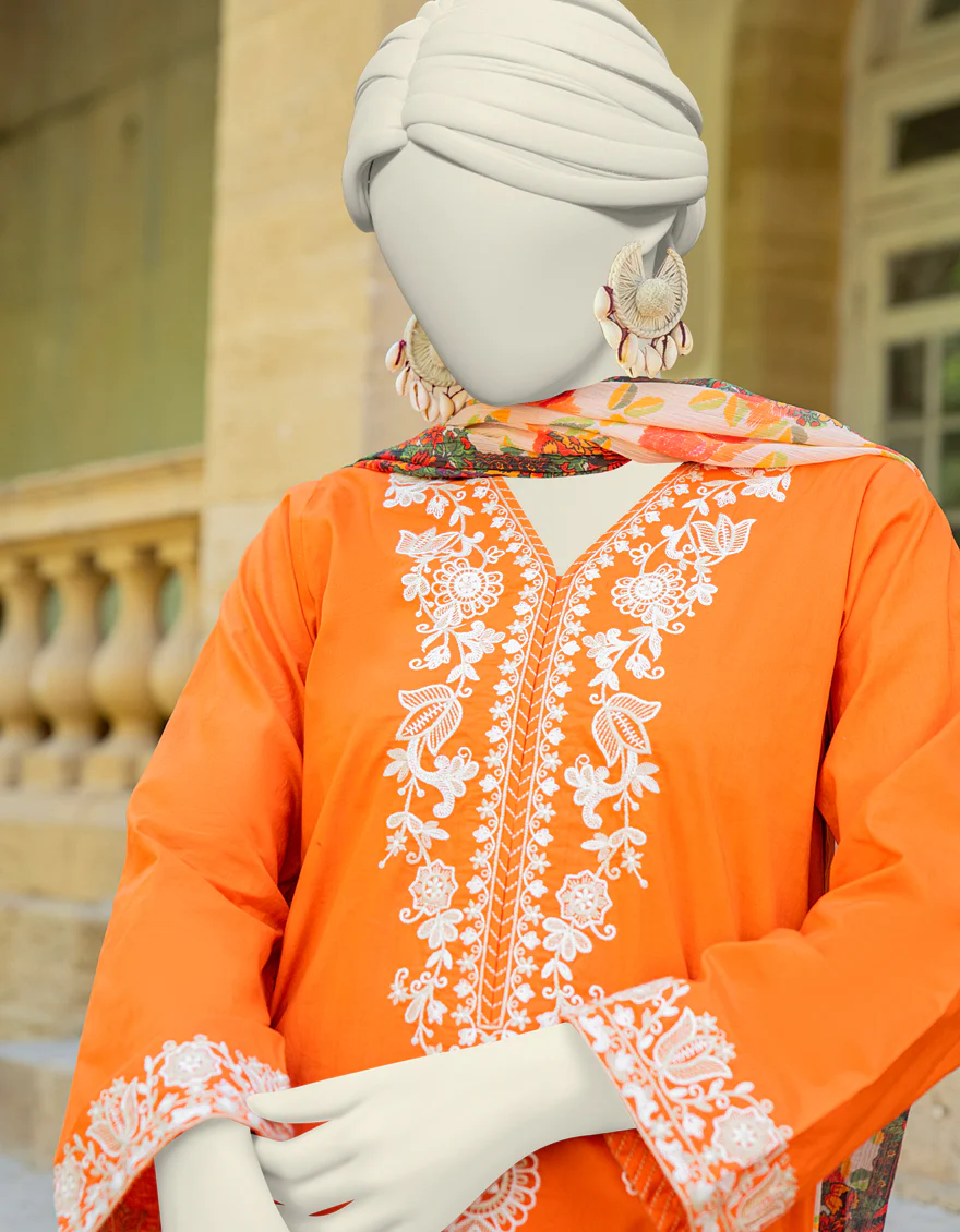 ORANGE LAWN 3PC STITCHED | JLAWN-S-24-456/S POLISH-04 - Image 2