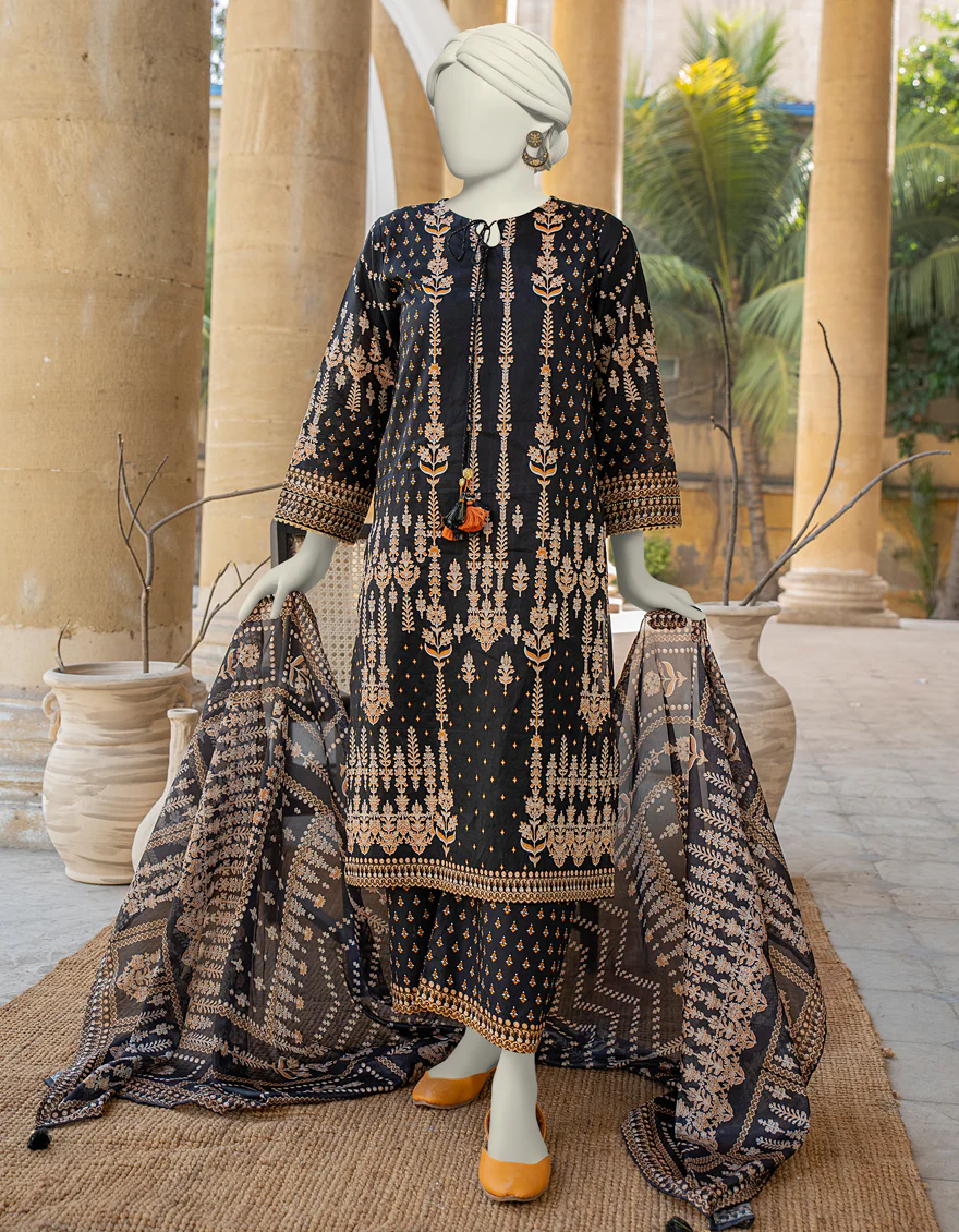BLACK LAWN 3PC STITCHED | JLAWN-S-24-466/S ETHNIC CHARM-02