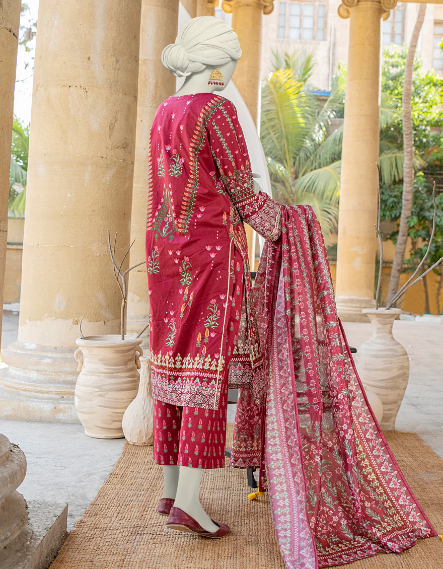 RED LAWN 3PC STITCHED | JLAWN-S-24-468/S ETHNIC CHARM-04 - Image 2