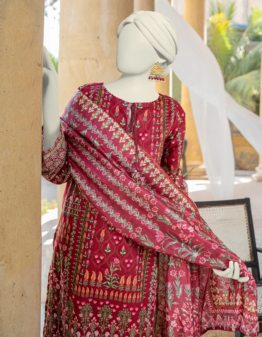 RED LAWN 3PC STITCHED | JLAWN-S-24-468/S ETHNIC CHARM-04 - Image 3