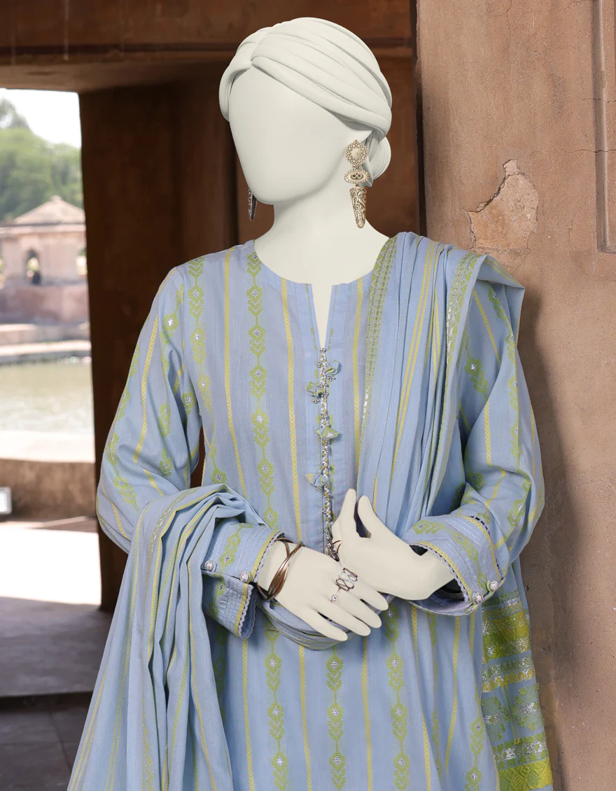 BLUE JACQUARD 3PC UNSTITCHED | JLAWN-S-24-470 NAQASH-E-ZARI-2 - Image 3