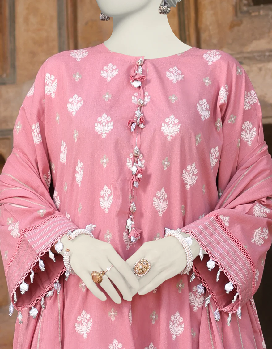 PINK JACQUARD 3PC UNSTITCHED | JLAWN-S-24-472 NAQASH-E-ZARI-4 - Image 3