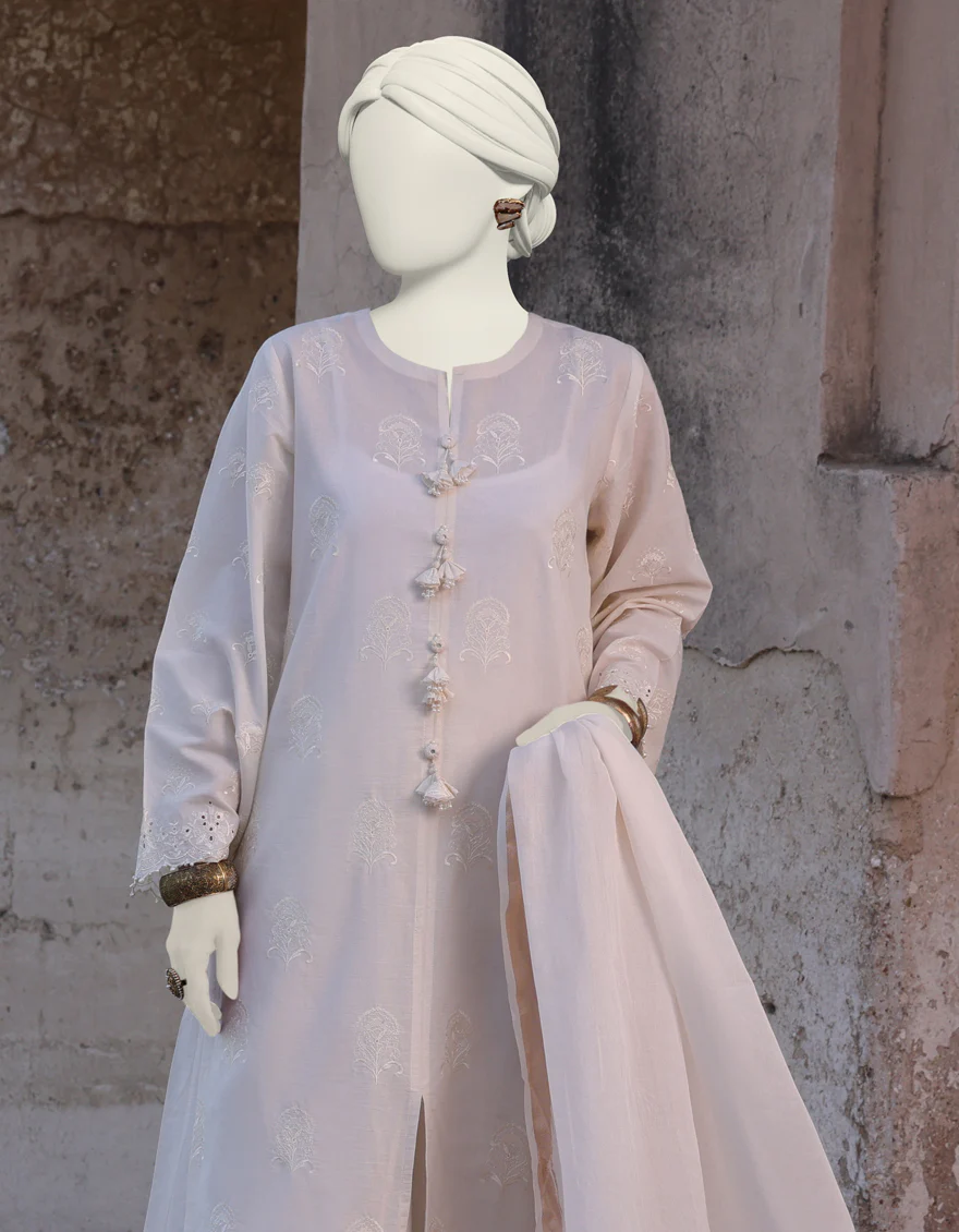 WHITE CAMBRIC 3PC UNSTITCHED | JLAWN-S-24-486 SCHIFFLI-06 - Image 2