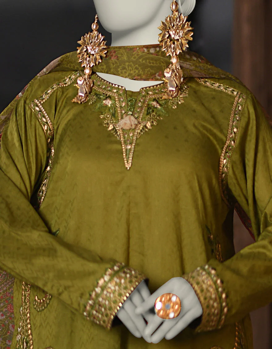 GREEN DOBBY 3PC STITCHED | JLAWN-S-25-013/S KASHMARI-01 - Image 2