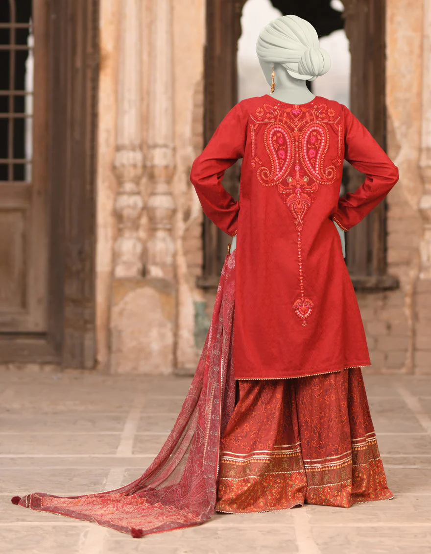 RED DOBBY 3PC STITCHED | JLAWN-S-25-014/S KASHMARI-02 - Image 2