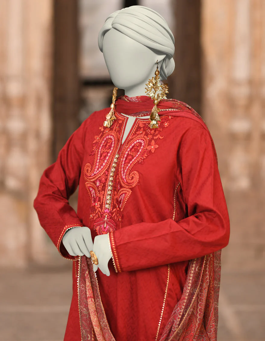 RED DOBBY 3PC STITCHED | JLAWN-S-25-014/S KASHMARI-02 - Image 3