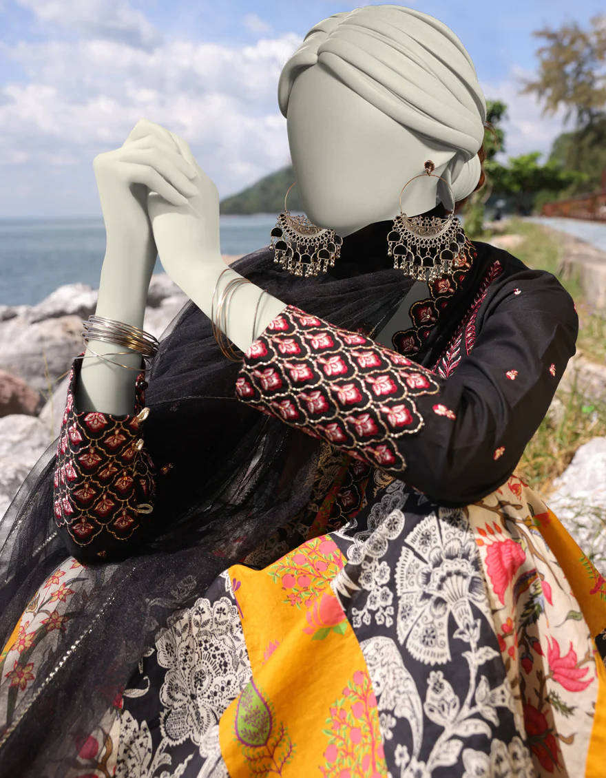 BLACK LAWN 3PC STITCHED | JLAWN-S-25-026/S ETHNIC BOGO-2 - Image 3