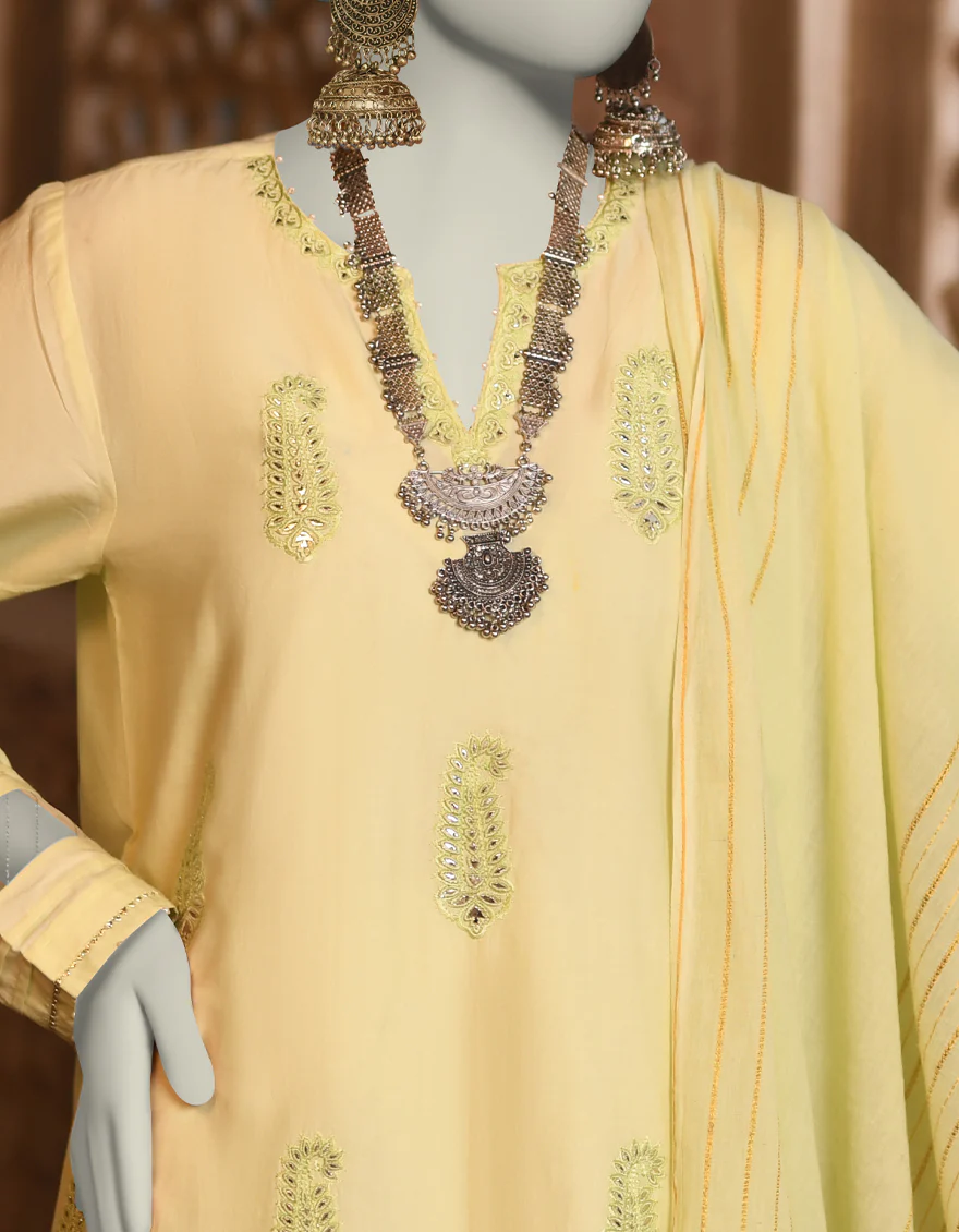 YELLOW LAWN 3PC STITCHED | JLAWN-S-25-035/S CHAMPA PANI-05 - Image 3