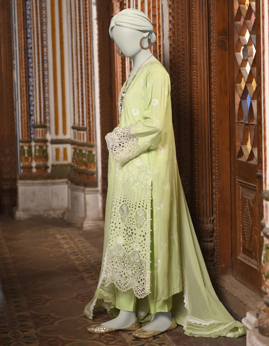 GREEN ORGANZA 3PC STITCHED | JLAWN-S-25-043/S SCHIFFLI-1 - Image 2