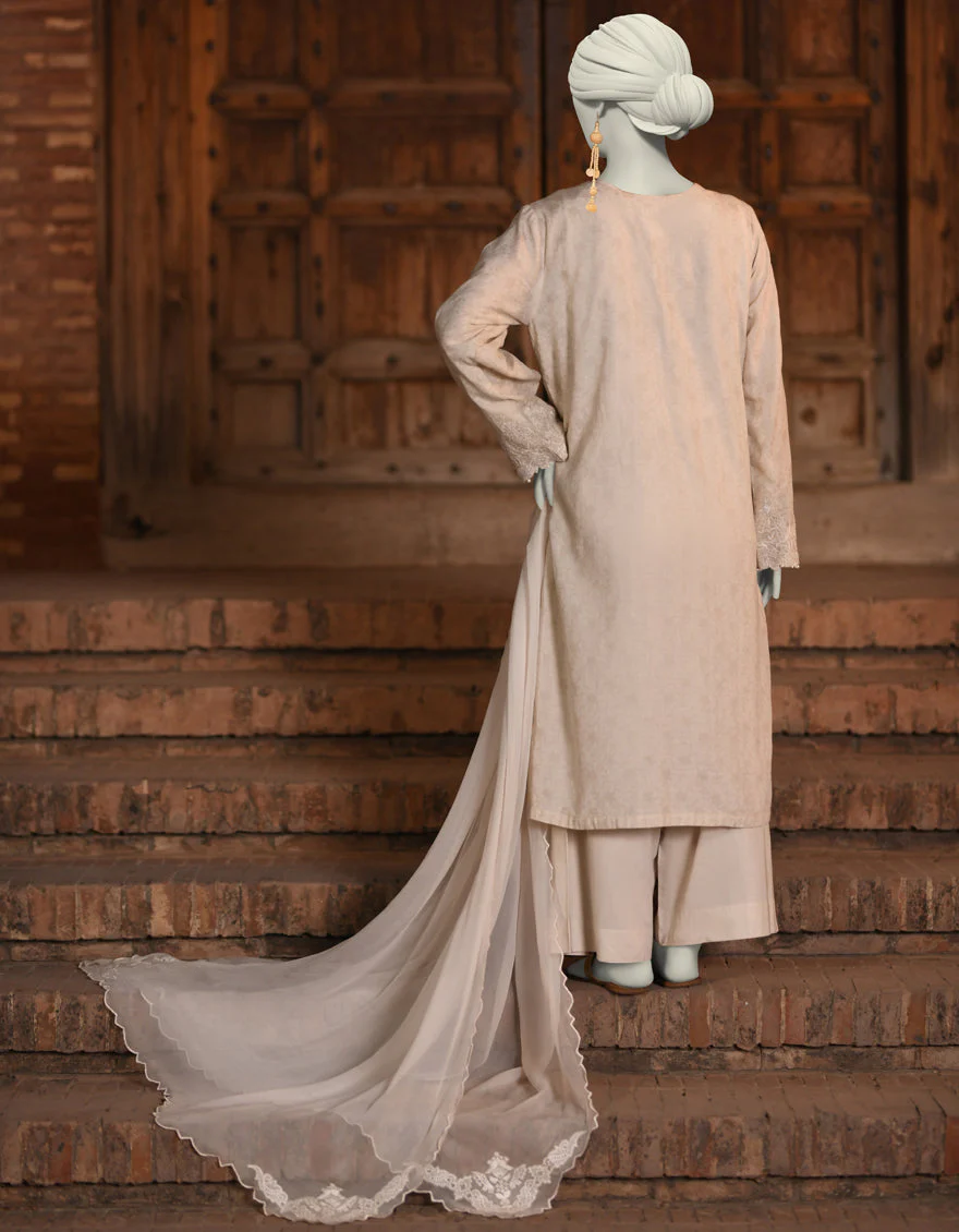BEIGE DOBBY 3PC STITCHED | JLAWN-S-25-049/S CUT WORK-01 - Image 2
